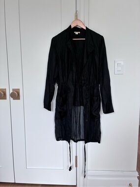 Lightweight Black Silk Drawstring Jacket